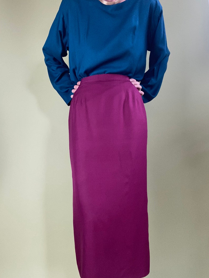 vintage silk fuchsia pencil skirt size 4 image 3