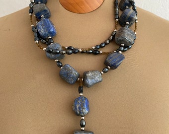 vintage stone and bead layered necklace