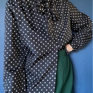 vintage polka dot pussy bow blouse size large image 3