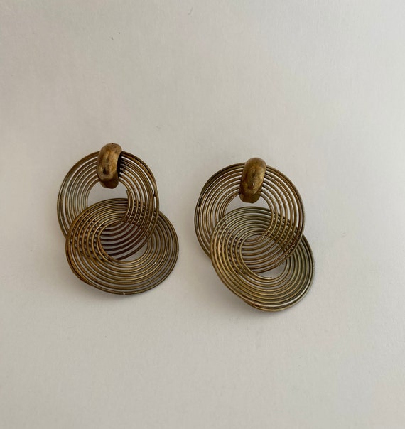 vintage bronze toned concentric elipse earrings - image 2