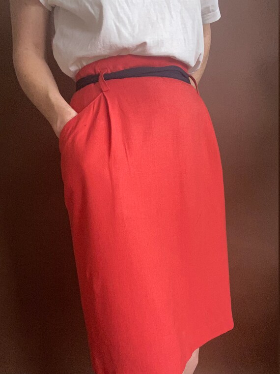 SALE vintage red woven linen skirt size us 14 - image 4