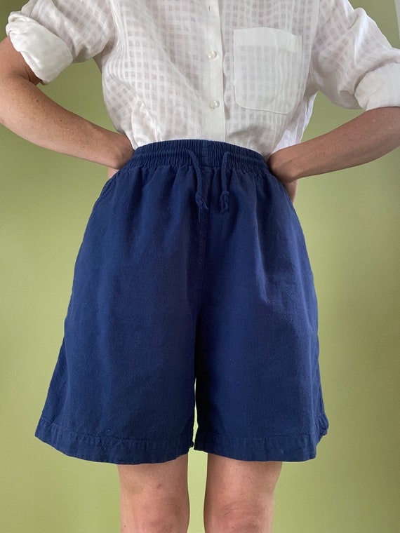 vintage high rise navy cotton elastic waist shorts