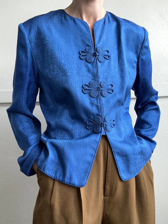 Vintage cobalt blue silk cheongsam blouse - image 5