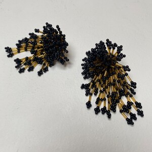 vintage black and gold beaded starburst clip on earrings image 4