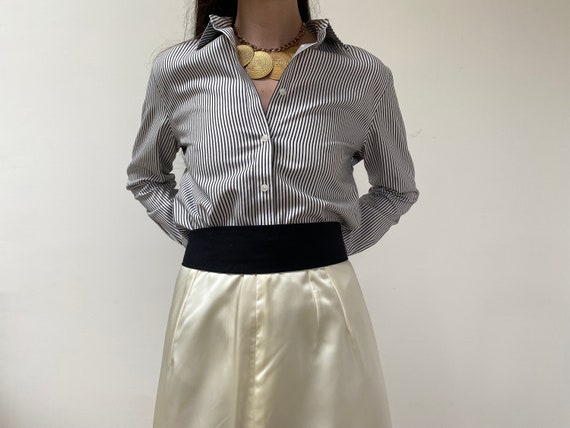 classic cotton pinstripe button down blouse - image 1