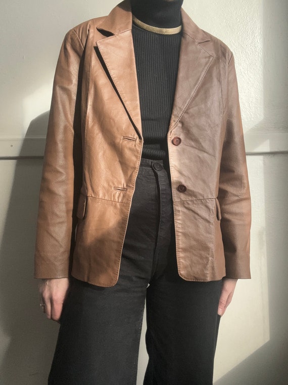 Vintage light brown leather blazer womens m/l
