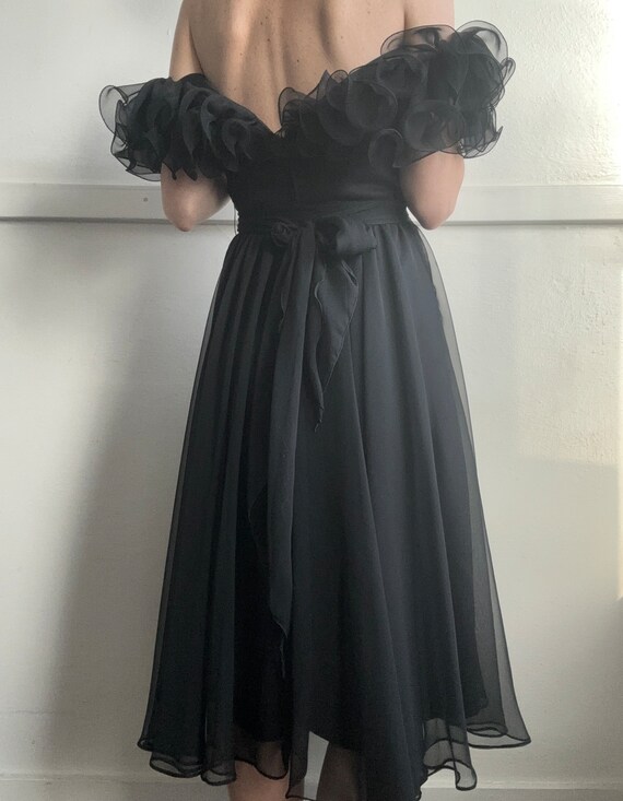 Vintage black chiffon 1960s ruffle dress - image 3