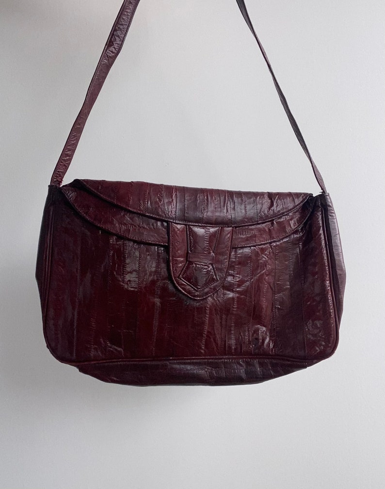 vintage burgundy eel skin shoulder bag image 6