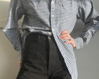 vintage gingham cotton menswear blouse