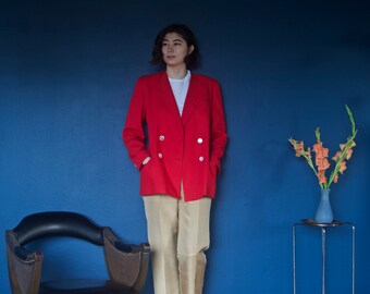 vintage red Oleg Cassini blazer / womens medium
