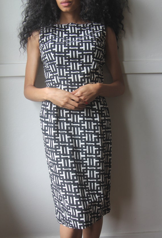 vintage 1960s geometric pattern print dress /  si… - image 6