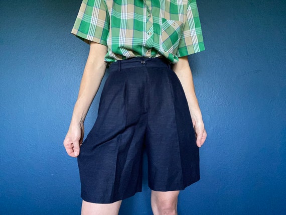 vintage navy linen high waisted shorts - image 1