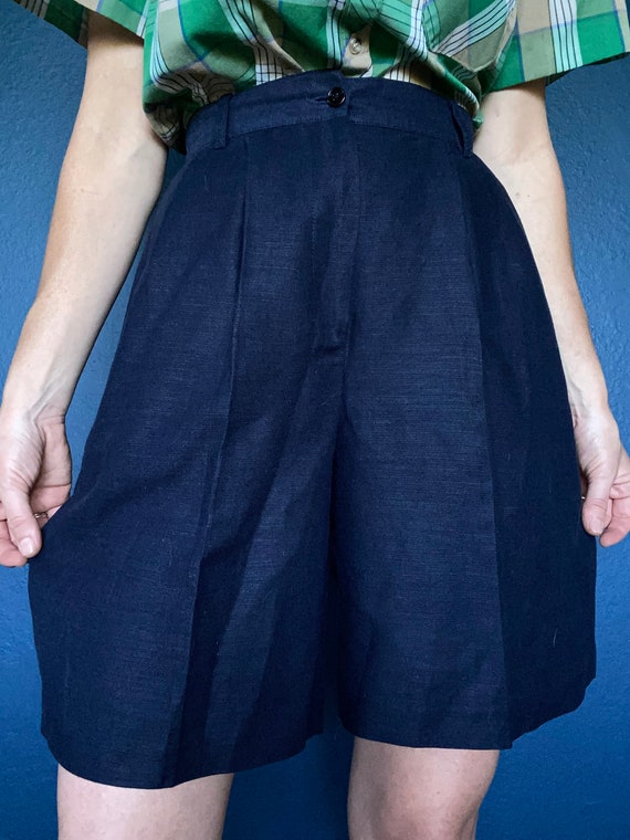 vintage navy linen high waisted shorts - image 4