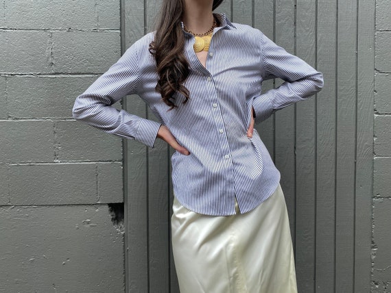 classic cotton pinstripe button down blouse - image 5