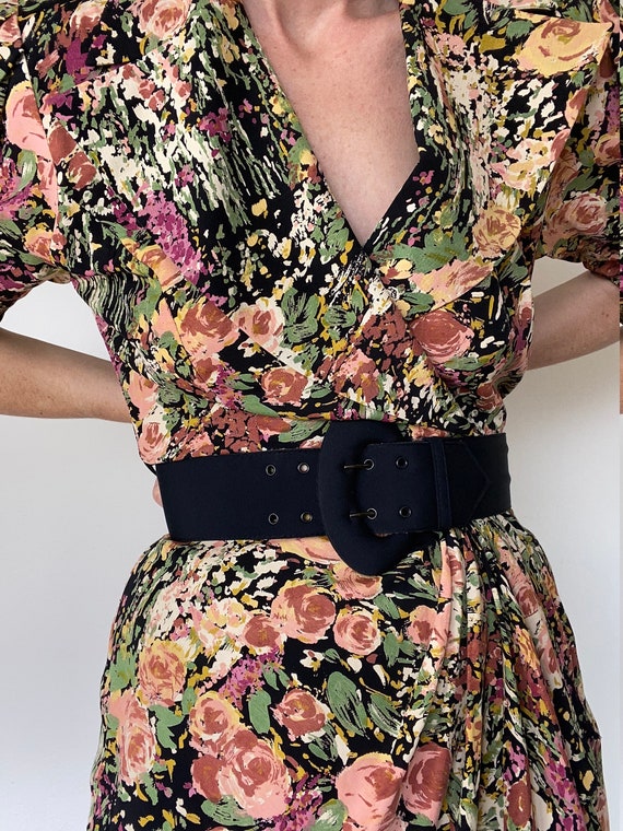 vintage floral painterly wrap dress size us 6 - image 4