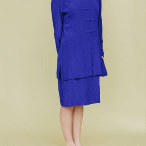 Royal blue pure silk dress / vintage silk dress size M / size L
