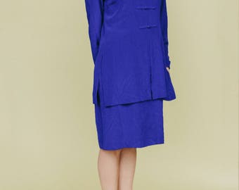 Vintage Royal Blue Silk Dress
