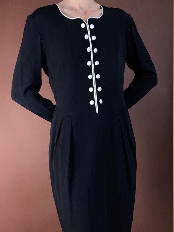 vintage black and white long sleeved shift dress … - image 1