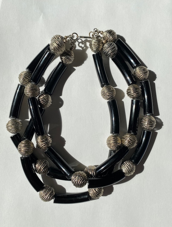 vintage black and silver layered chunky necklace