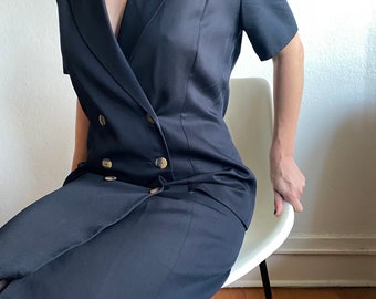 vintage black double breasted suit dress size US
