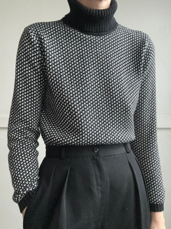 Vintage cotton black and white knit turtleneck - image 5