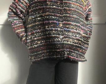 Vintage silk blend multicolor knotted yarn knit jacket