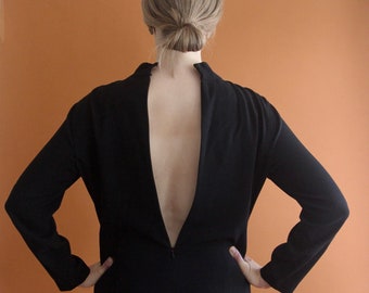 vintage black mockneck minidress / vintage dress size