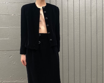 vintage black velvet skirt suit
