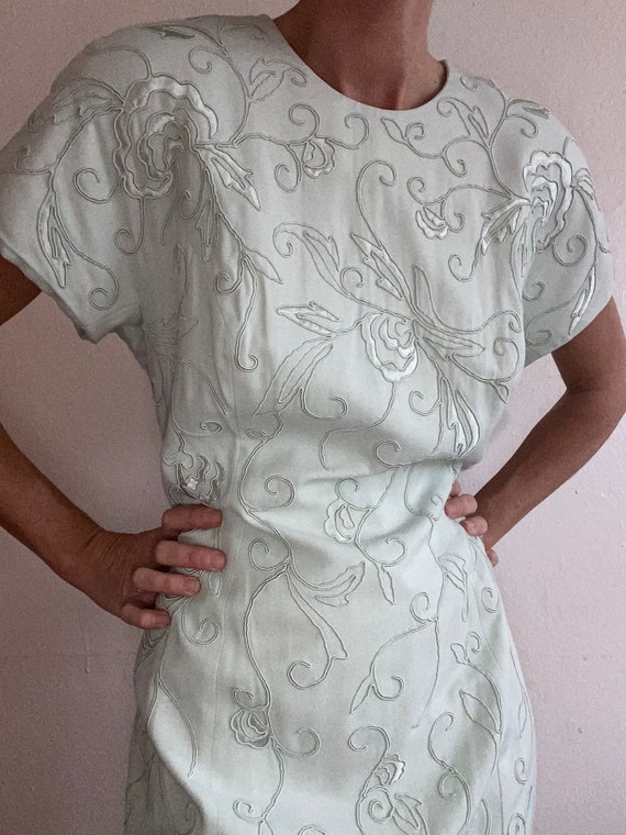 vintage sea foam embroidered shift dress - image 2