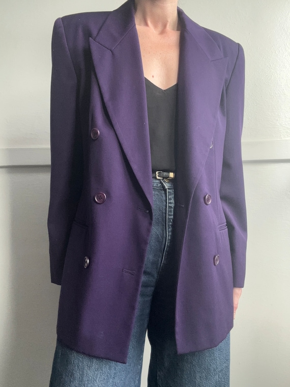 Vintage purple wool double breasted blazer - image 2