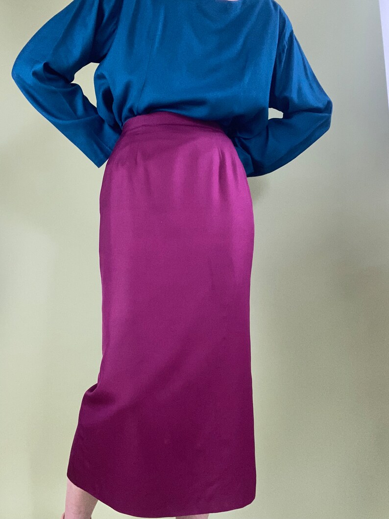 vintage silk fuchsia pencil skirt size 4 image 4