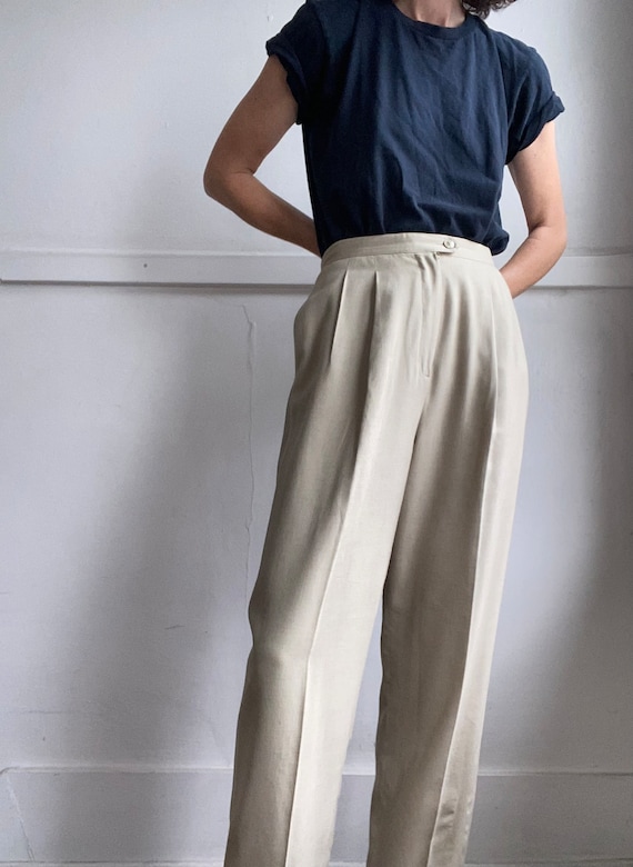 high waisted linen blend wide leg trousers