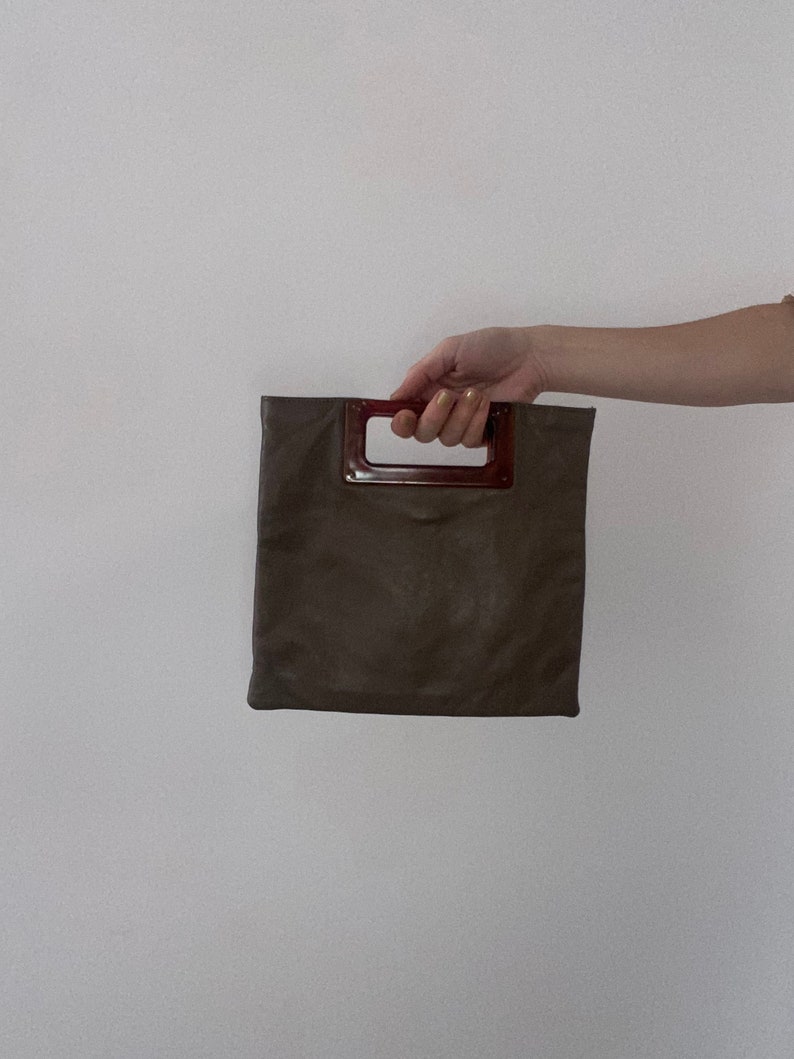 vintage brown leather minimalist clutch image 1