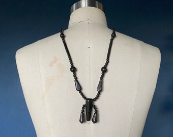 vintage black stone bead necklace