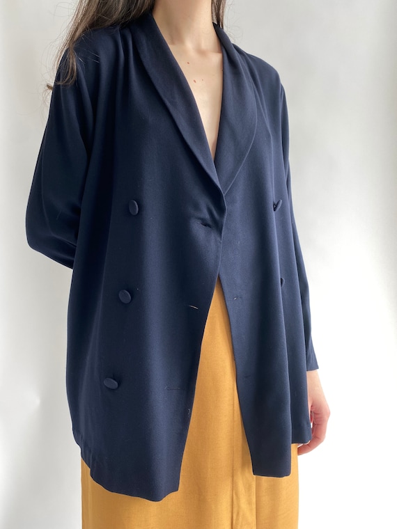 vintage wool blend navy blazer womens large