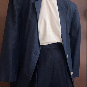 vintage minimalist navy linen blazer size US 6