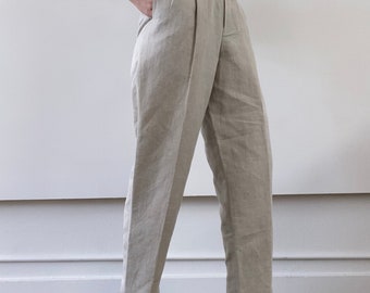 vintage high rise linen blend trousers