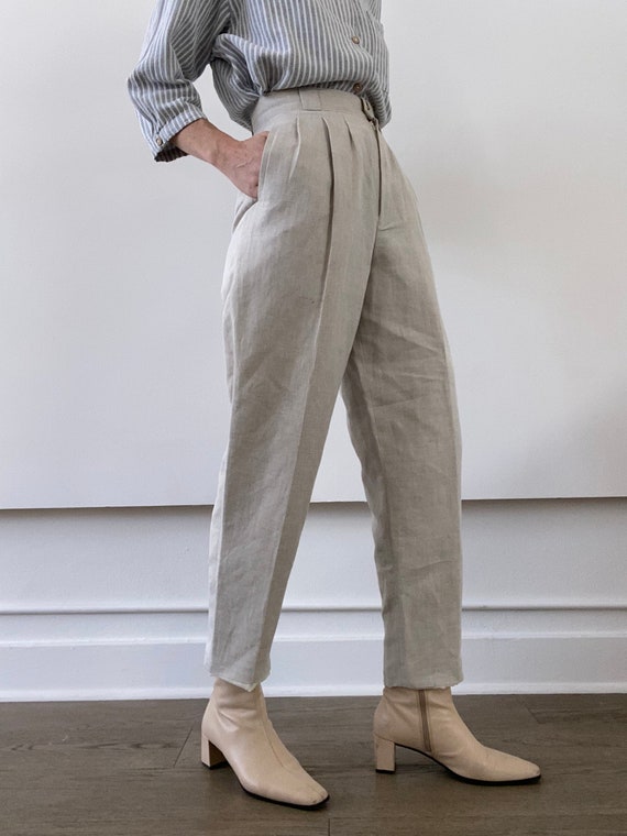vintage high rise linen blend trousers - image 1