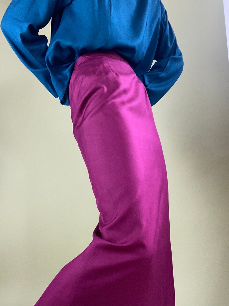 vintage silk fuchsia pencil skirt size 4 image 1