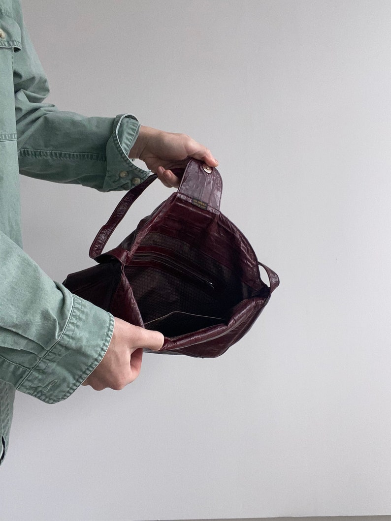 vintage burgundy eel skin shoulder bag image 7