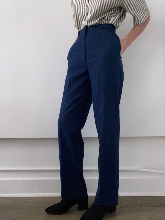 vintage blue high waisted wool blend slacks