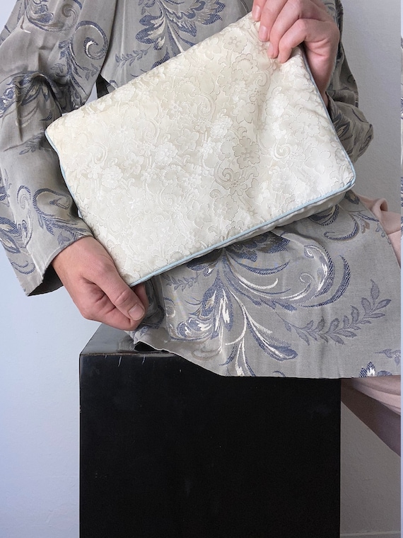 ivory satin embroidered fabric clutch
