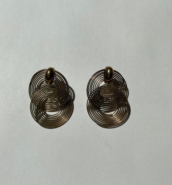 vintage bronze toned concentric elipse earrings - image 1