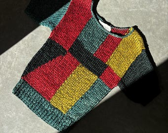 vintage color block heavy knit top