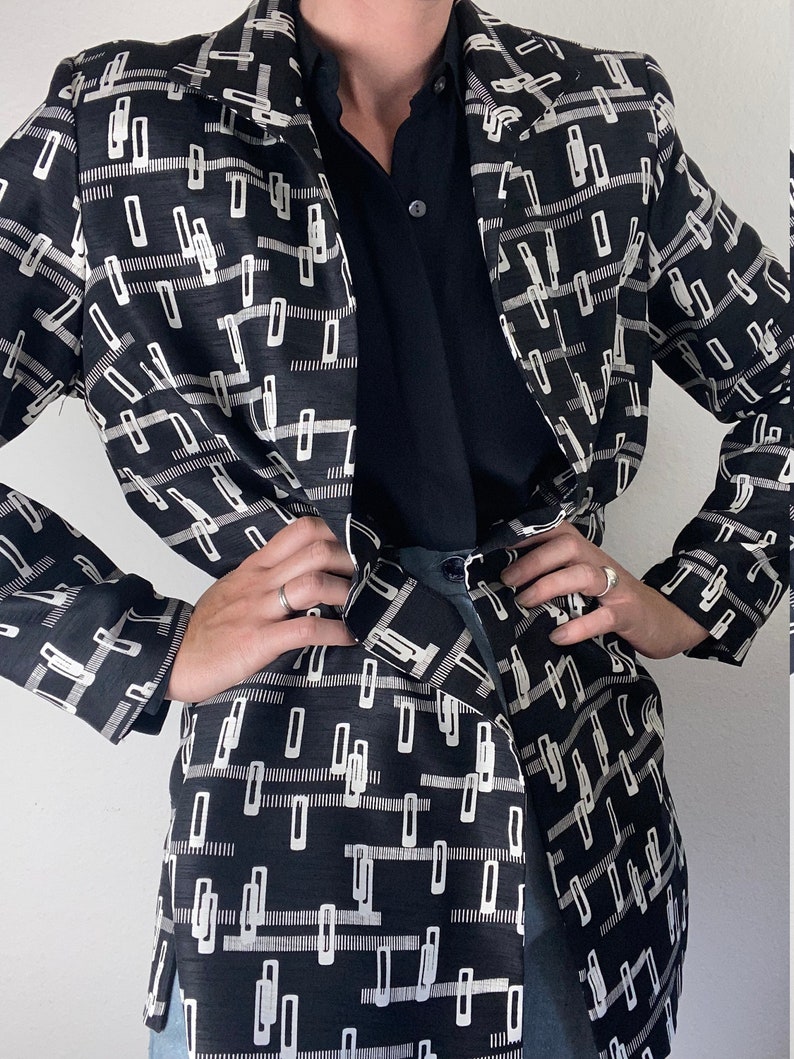 vintage black and white pattern jacket size us 12 image 2