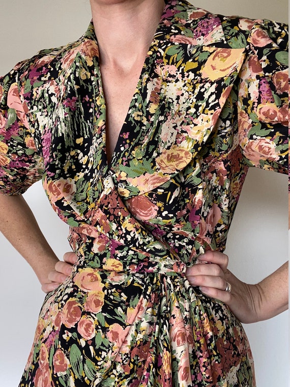 vintage floral painterly wrap dress size us 6 - image 2