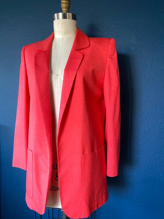 Vintage Raw Silk Tomato Red Blazer Size 