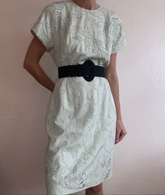 vintage sea foam embroidered shift dress - image 3