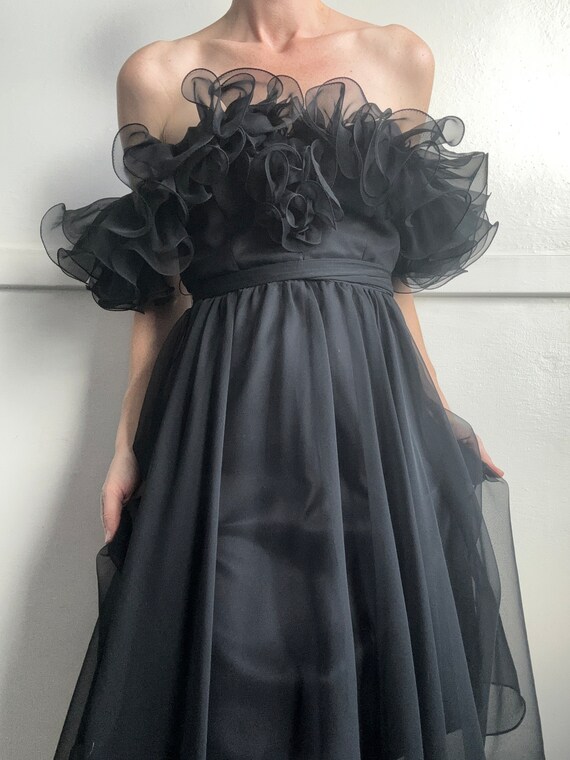 Vintage black chiffon 1960s ruffle dress - image 5