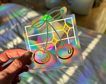 Suncatcher | Stained Glass Cherry Sun Catcher Window Sticker | Cancer Research Donation | Rainbow Maker Prism Deca